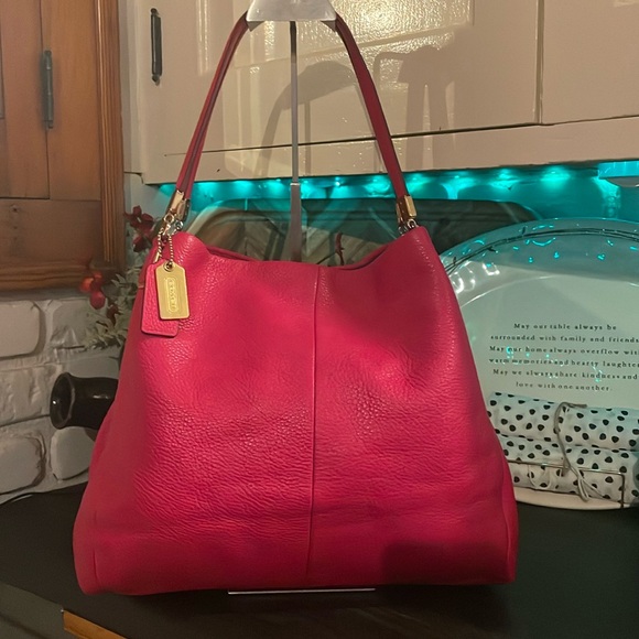 Coach bright pinkish red shoulder bag • no major call outs check pictures• - Picture 1 of 11